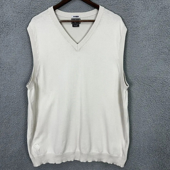 Vintage Y2K Adidas Pullover Sweater Vest Mens XL Cream Golf‎ Climalite Preppy - Picture 1 of 9